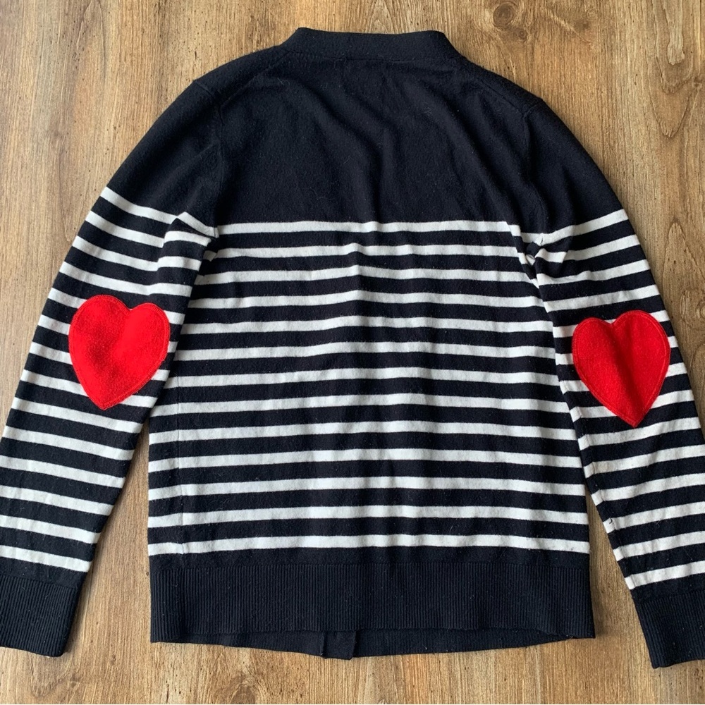 KATE SPADE NY Broome Street Heart Patch Stripe Wool Blend Cardigan Medium